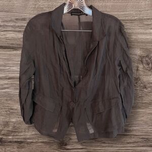 Gershon Bram Linen Tie Back Ruffle Blazer